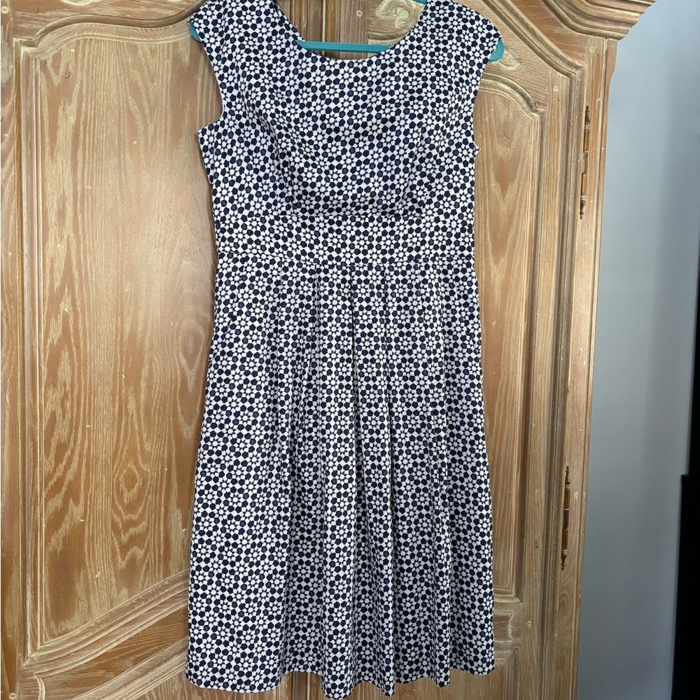 Joules Navy and White Patterned knee length Dress